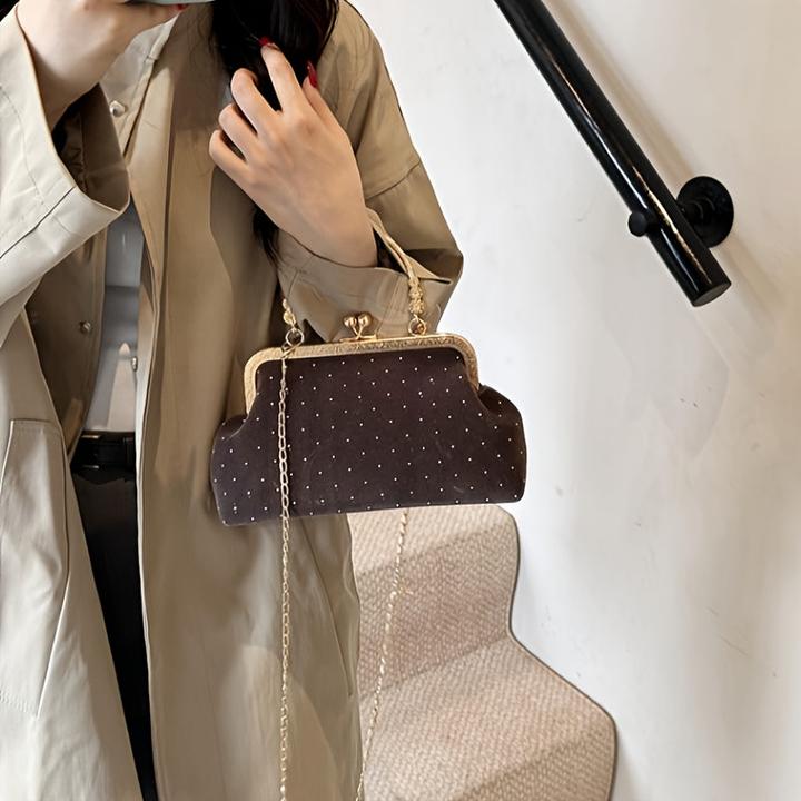 Actual product image Only-Bags.Store Elegant velvet evening clutch with kiss lock - vintage-inspired chain crossbody bag, perfect for