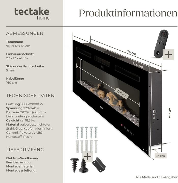 Image du produit tectake Cheminée murale électrique