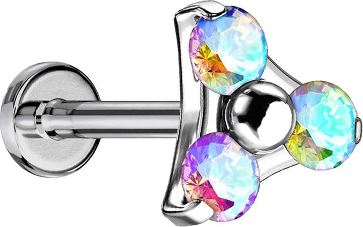 Immagine prodotto Star Piercing Labret Micro Threadless argento triangolo tre cristalli multicolore (senza ottone, Titanio)