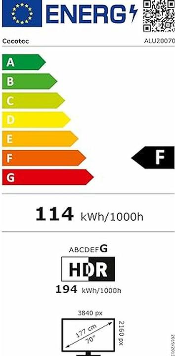 Energy Label Cecotec TELEVISOR LED A2 SERIES ALU20070 SMART TV 70" V (70", LCD, 4K)