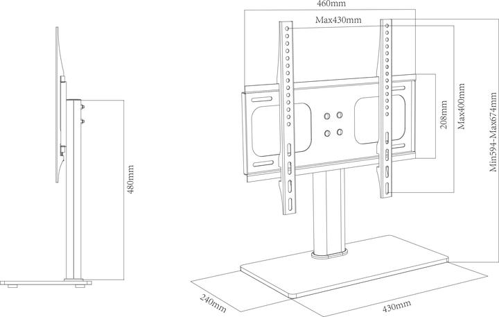 Actual product image VCM Morgenthaler B-TTS 400 - 66 cm (26 inch) - 139.7 cm (55 inch) - 200 x 100 mm - 4 (46 x 24 cm)
