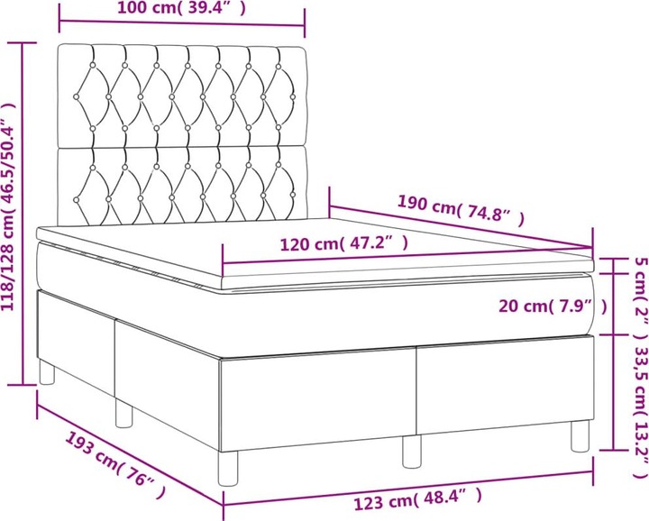 Produktbild VidaXL Bo x springbett mit Matratze & LED 120 x 190 cm Stoff (120 x 190 cm)