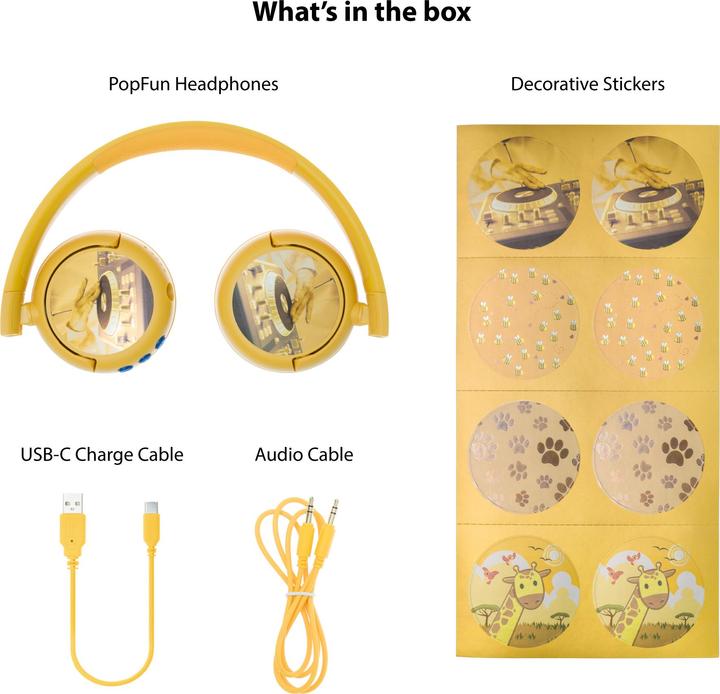 Productafbeelding Buddyphones kinderkoptelefoon draadloos POPFun (Geel)