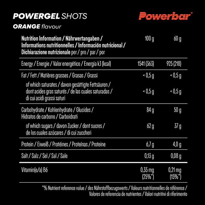 Nährwerte und Zutaten Powerbar PowerGel Shots (Orange, 24 Stk., 1440 g)