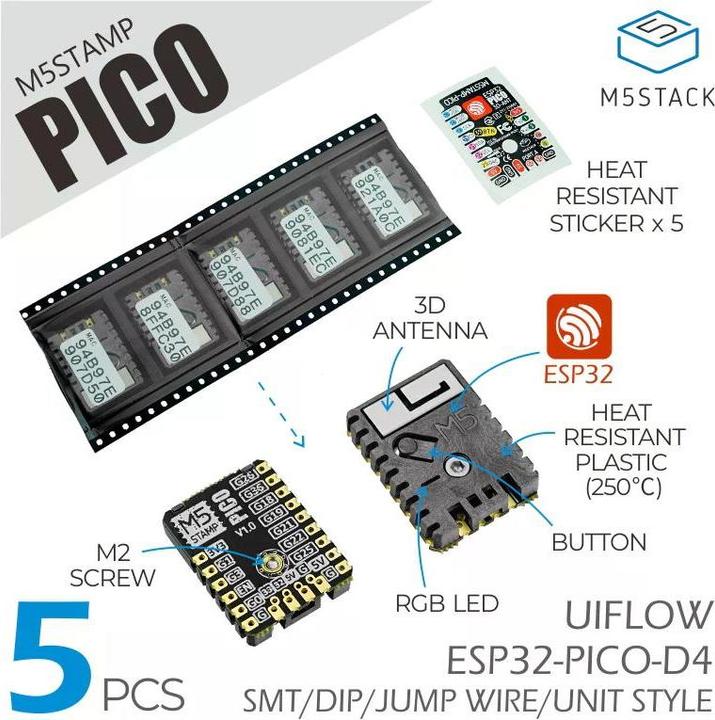 Immagine prodotto M5Stack Scheda sviluppatore M5Stamp Pico, 5 pezzi