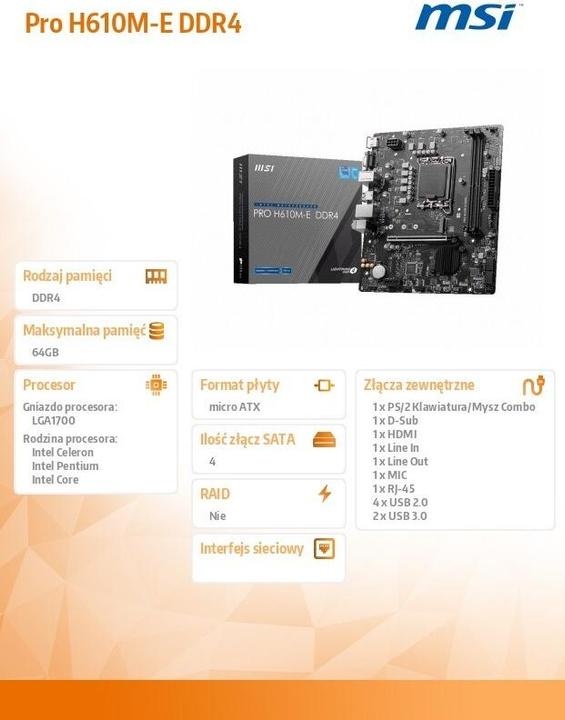 Actual product image MSI PRO H610M-E DDR4 (LGA 1700, Intel H610, mATX)