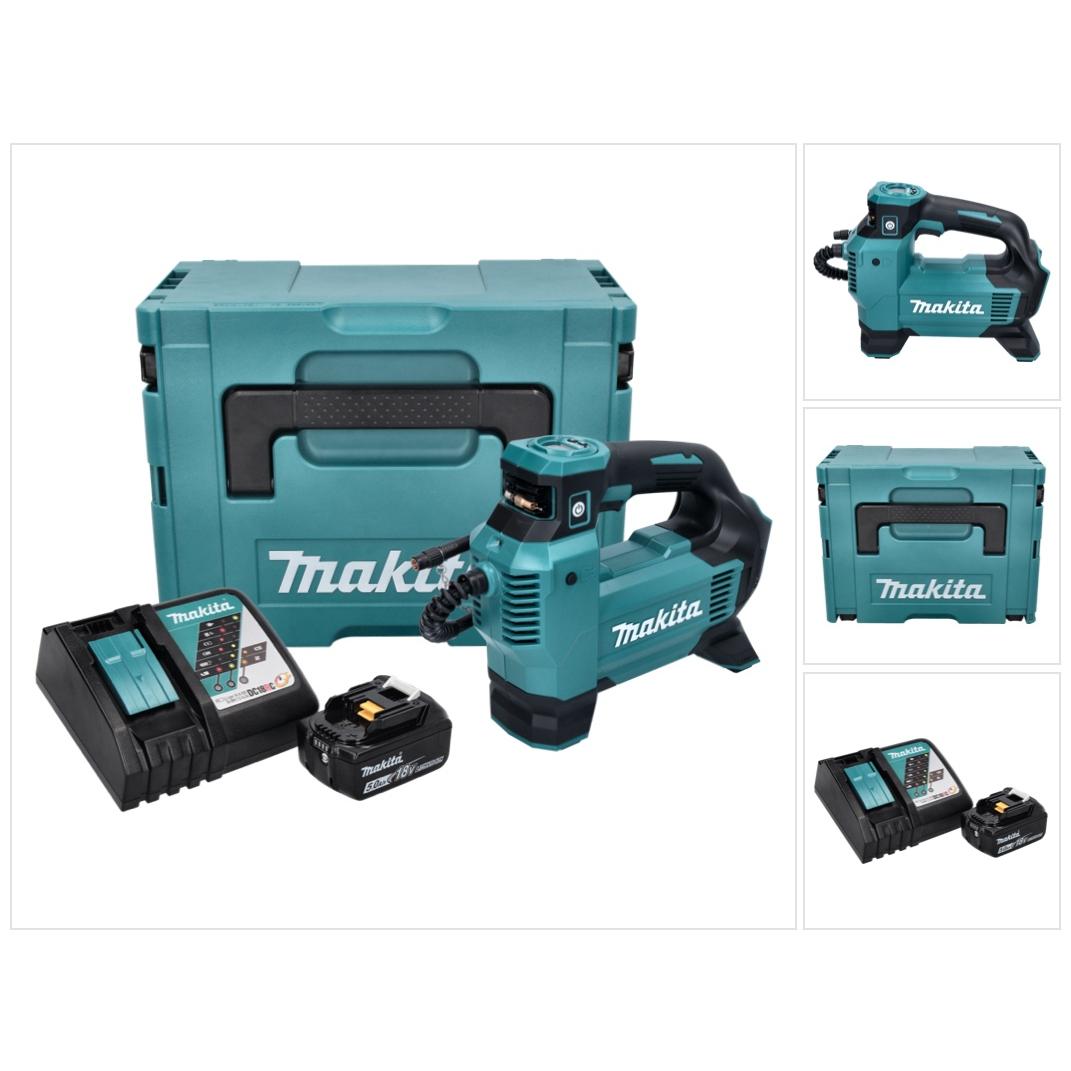 Makita, Kompressor, DMP 181 RT1J Akku Kompressor 18 V 11,1 bar + 1x Akku 5,0 Ah + Ladegerät + Makpac (11.10 Bar)