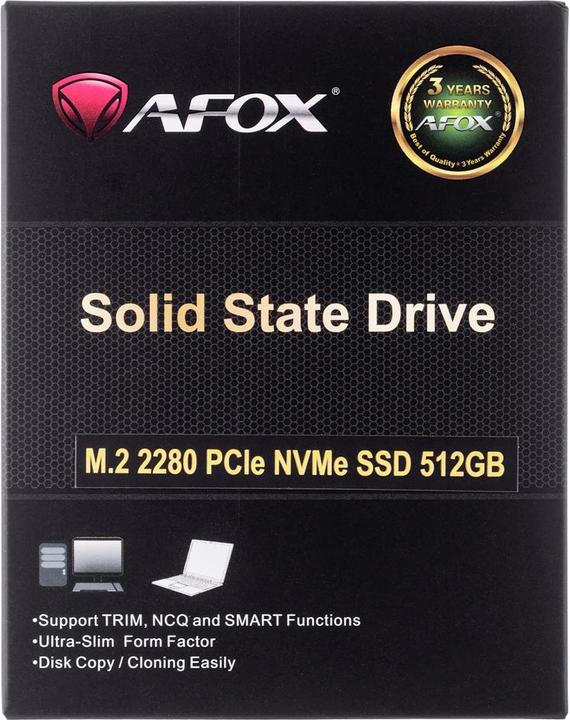 Actual product image AFOX SSD M.2 PCI-EX4 512GB INTEL TLC 1 7 GB/S NVME (512 GB, M.2 2280)