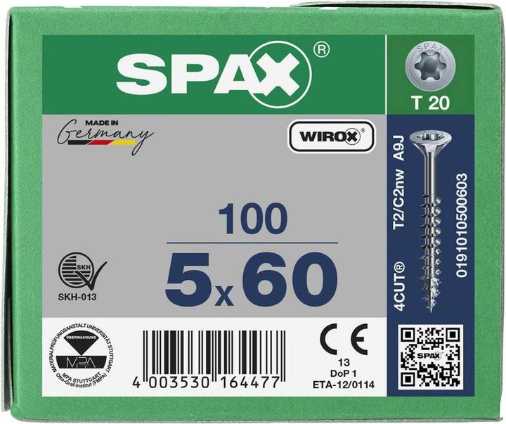 Actual product image Spax Countersunk Multi-Head T-Star Plus T20 Partially Threaded Wirox (100 Screws per piece)