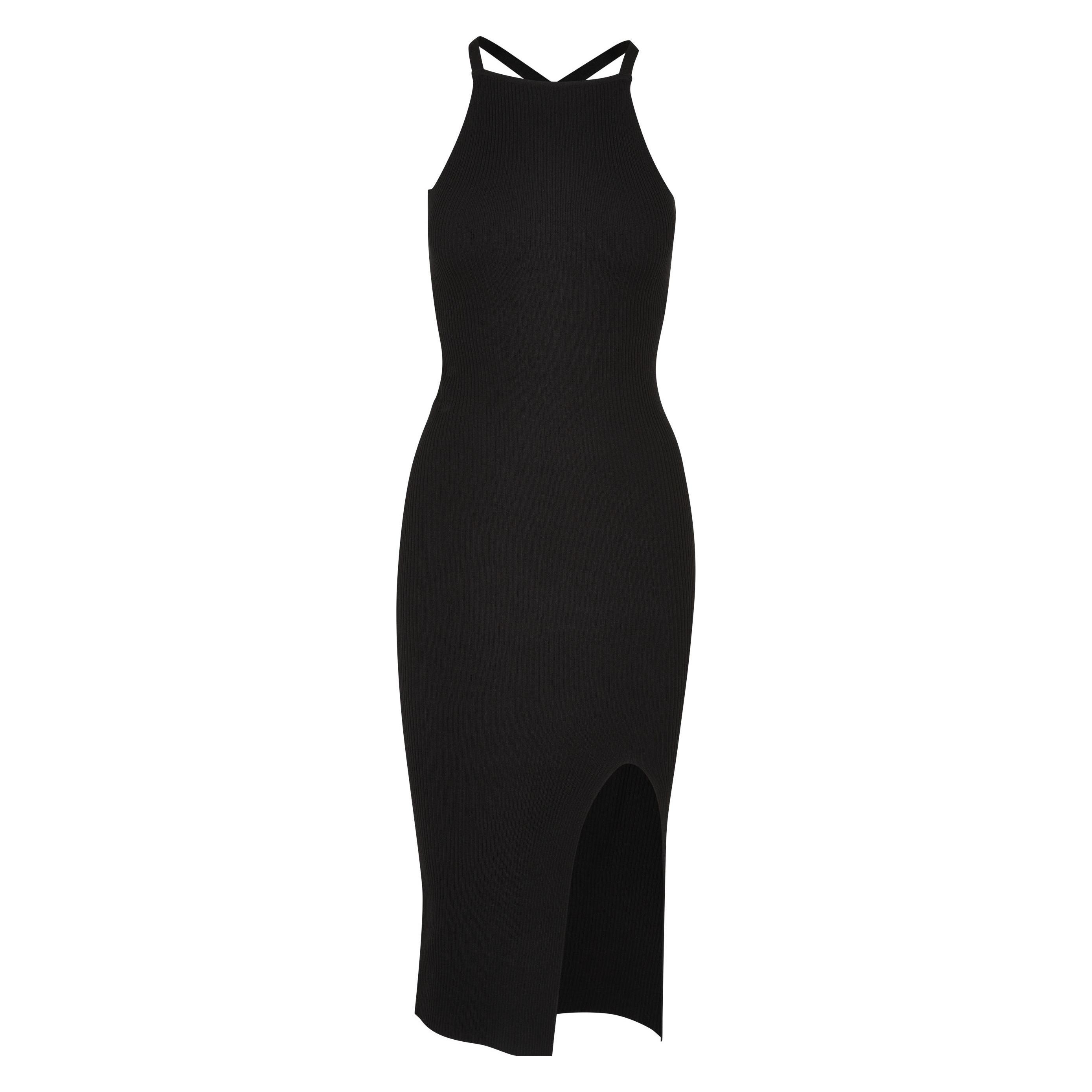 Urban Classics, Damen, Kleider, Ladies Midi Rib Knit Crossed Back Dress - 70575, Schwarz, (3XL)