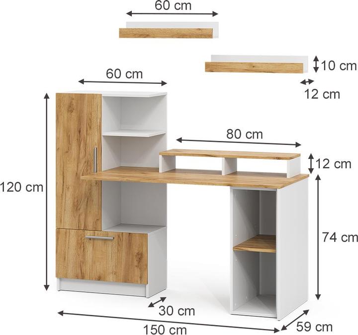 Produktbild Vicco Schreibtisch Tomy, Weiss/Goldkraft Eiche, 150 x 59 cm 5er Set