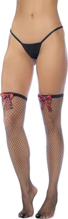 Produktbild Mapale Diamond Fishnet Thigh Highs with Plaid Bows - One Size - Black/Plaid (One Size)