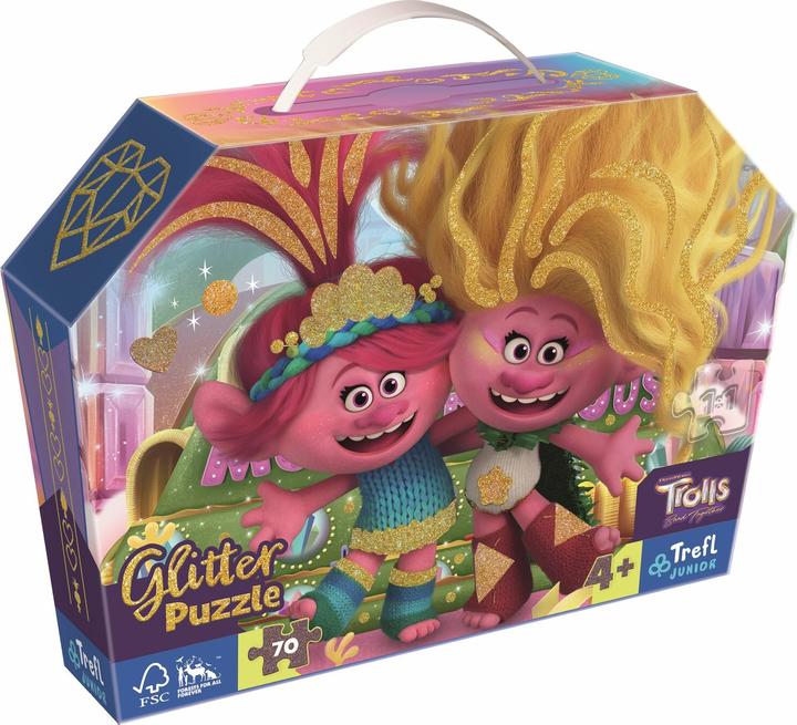 Immagine prodotto Trefl Puzzle scintillante con glitter nella valigetta Trolls 3, 70 pezzi (70 pezzi)