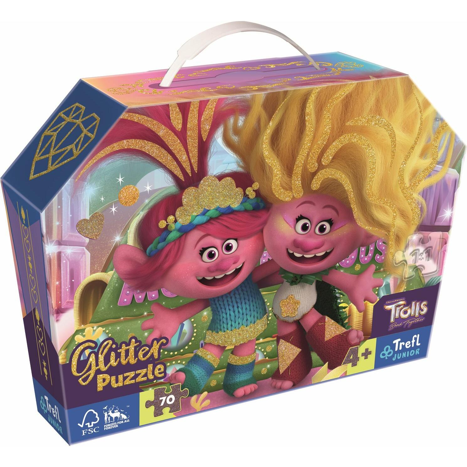 Trefl Funkelndes Glitzerpuzzle im Trolls 3 Koffer, 70 Teile (70 Teile)