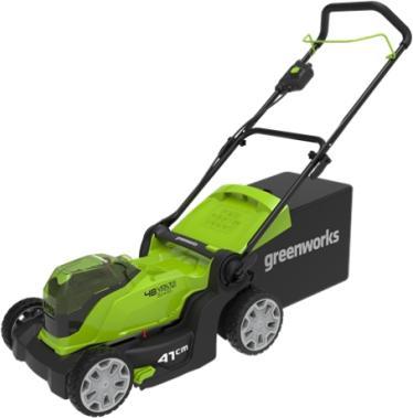 Produktbild Greenworks G24X2LM41K2x Plaeneklipper 2X24V 41cm - med 2x2Ah batteri og dobbelt lader (Akkubetrieb)