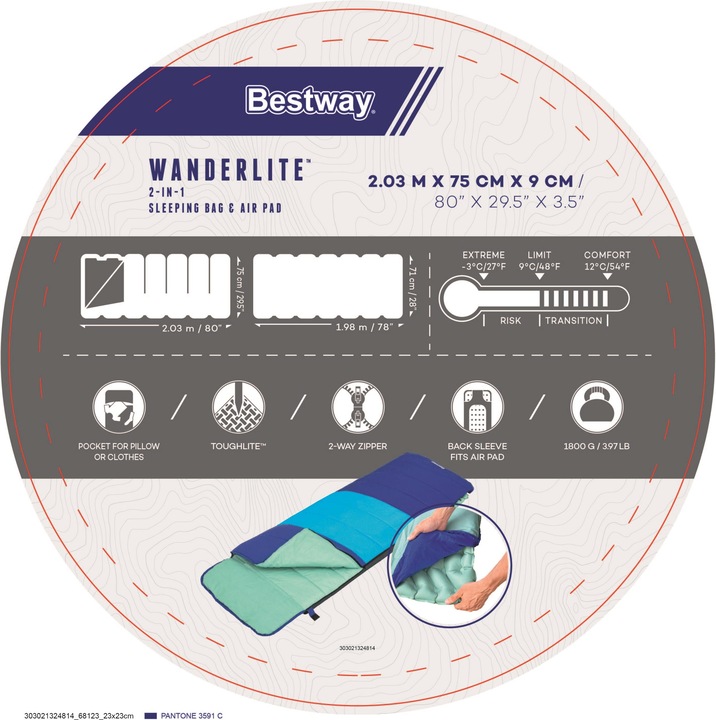 Immagine prodotto Bestway Sacco a pelo 2-in-1 Wanderlite™ con materassino gonfiabile integrato 203 x 75 x 9 cm (198 cm)