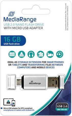 Image du produit MediaRange Nano clé mémoire USB avec adaptateur micro USB (16 Go, USB-A, Micro USB-A)