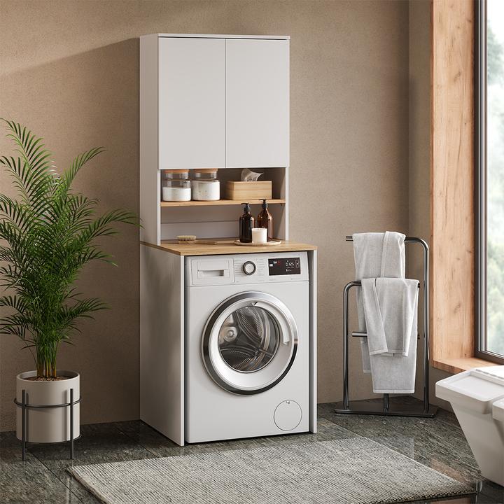 Actual product image Vicco Waschmaschinenschrank Viktor, Weiss/Artisan, 68 x 88.2 cm 2 Teile mit Regal