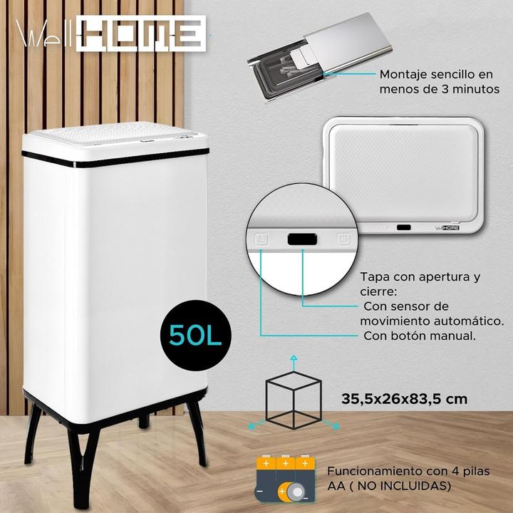 Produktbild Well Home Intelligenter Sensor-Mülleimer mit automatischem Öffnen und magnetischen Etiketten (50 l)