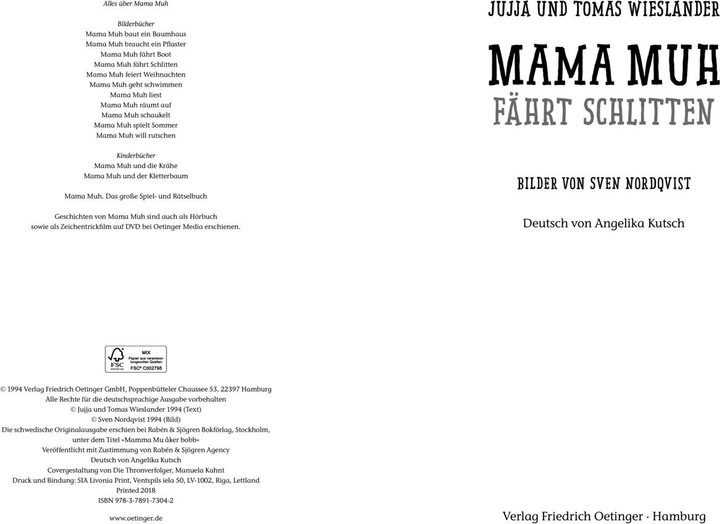 Nährwerte und Zutaten Mama Muh fährt Schlitten (Deutsch, Tomas Wieslander, Jujja Wieslander, 1994)