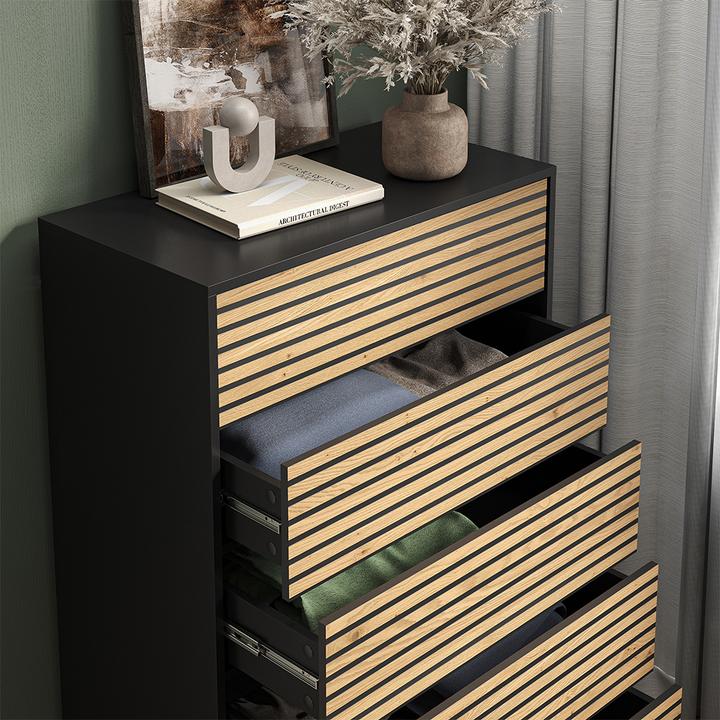 Image du produit Vicco Kommode Eliza, Schwarz/Eiche, 76 x 120 cm mit 5 Schubladen