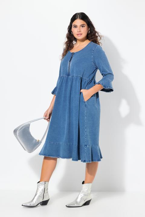 Produktbild Ulla Popken Midikleid, Zipper, A-Linie, Rundhals, 3/4-Arm (54)