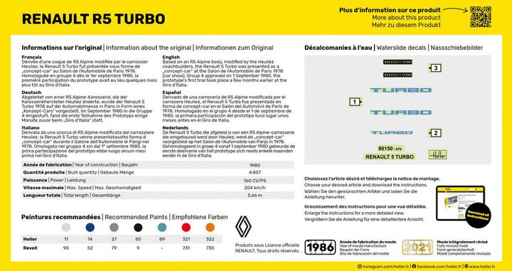 Valori nutrizionali e ingredienti Heller Renault R5 Turbo