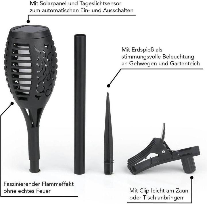 Produktbild Easymaxx Solar-Fackel LED 2er-Set 1.2 V mit Erdspiess und Clip (IP44)