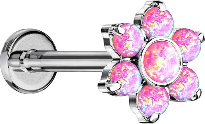 Actual product image Star Piercing Micro Threadless Labret silver flower opals pink (without brass, Titanium)
