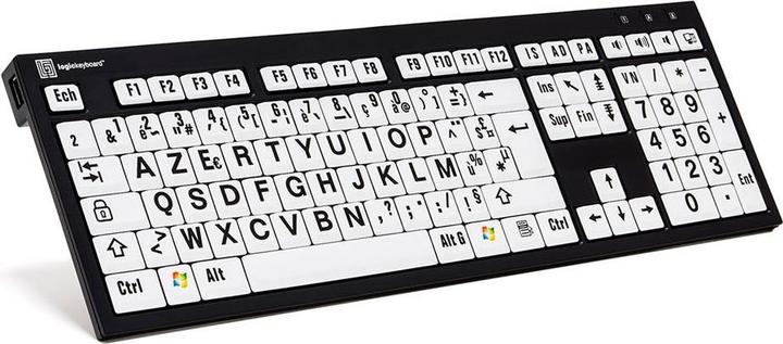 Logickeyboard XL-Print Black on White fr. (PC/Nero) (FR, Kabelgebunden)