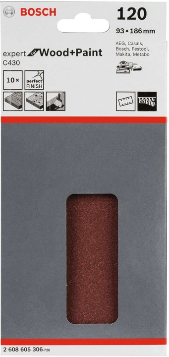 Produktbild Bosch Professional Zubehör Schleifblatt C430, 93 x 186 mm, 120, 8 Löcher, 10er-Pack (120)