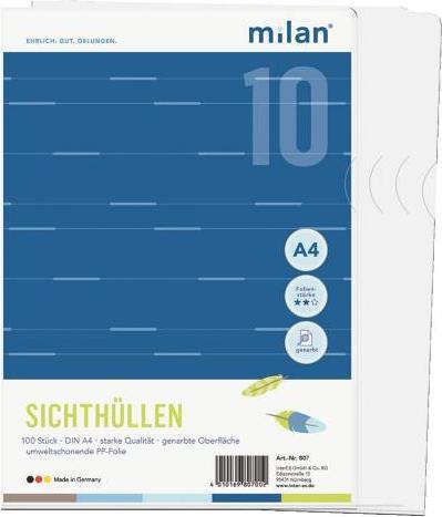 Durable Milano 100 maniche a vista A4PP con grana 120µ in un sacchetto (A4, 100 x)