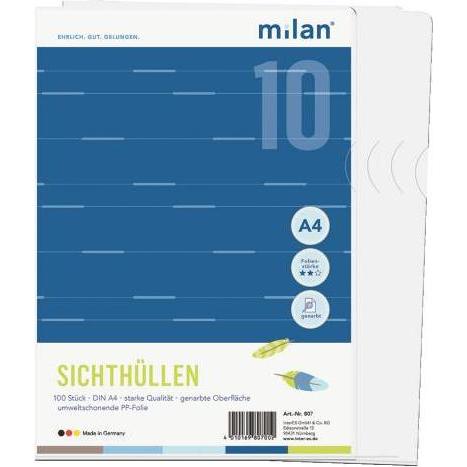 Durable, Mappe, Milan 100 Sichthüllen A4PP genarbt 120µ im Beutel (A4, 100 x)