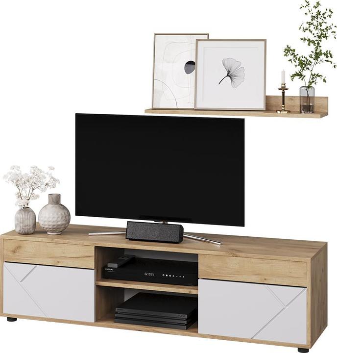 Image du produit Vichy Wohnwand Berno, Goldkraft Eiche/Weiss, 2 Teile
