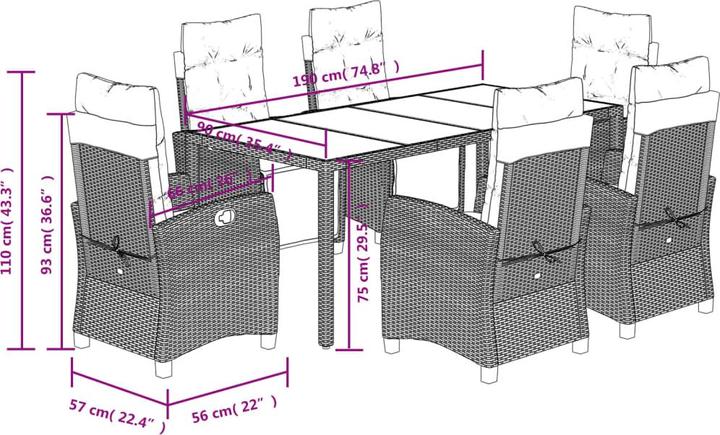 Actual product image vidaXL Garden furniture dining set garden set seating group 7 pcs. black poly rattan (190 cm)