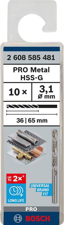 Produktbild Bosch Professional Zubehör PRO Metal HSS-G Spiralbohrer, 3,1 x 36 x 65 mm (3.1 mm)