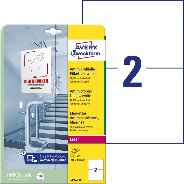 Produktbild Avery Antimikrobielle Etiketten 210 x 148 mm, 10 Blatt, Weiss