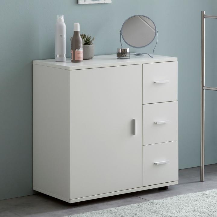 Produktbild FineBuy Badschrank FB52416 Midischrank Weiss Badezimmerschrank Matt Kommode