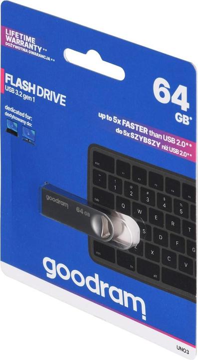 Produktbild Goodram Pendrive UNO3 64GB USB 3.2 Gen1 srebrny (64 GB, USB-A)