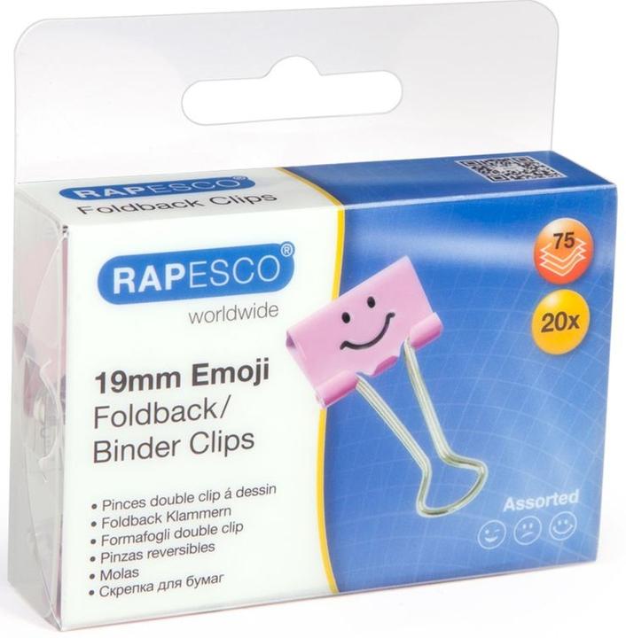 Rapesco 1349 19mm Emoji Foldback Befestigungsclips (rosa) - 20 Klammern (20 x)