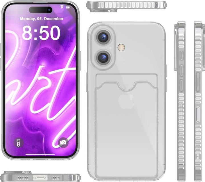 Produktbild Nalia Klar Transparente Neon Silikon Hülle Kartenhalter (Apple iPhone 16)