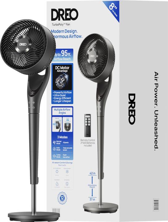 Image du produit Dreo - Quiet Floor Fan TurnoPoly 154, 9 Speeds, 3 Modes (25 dB)