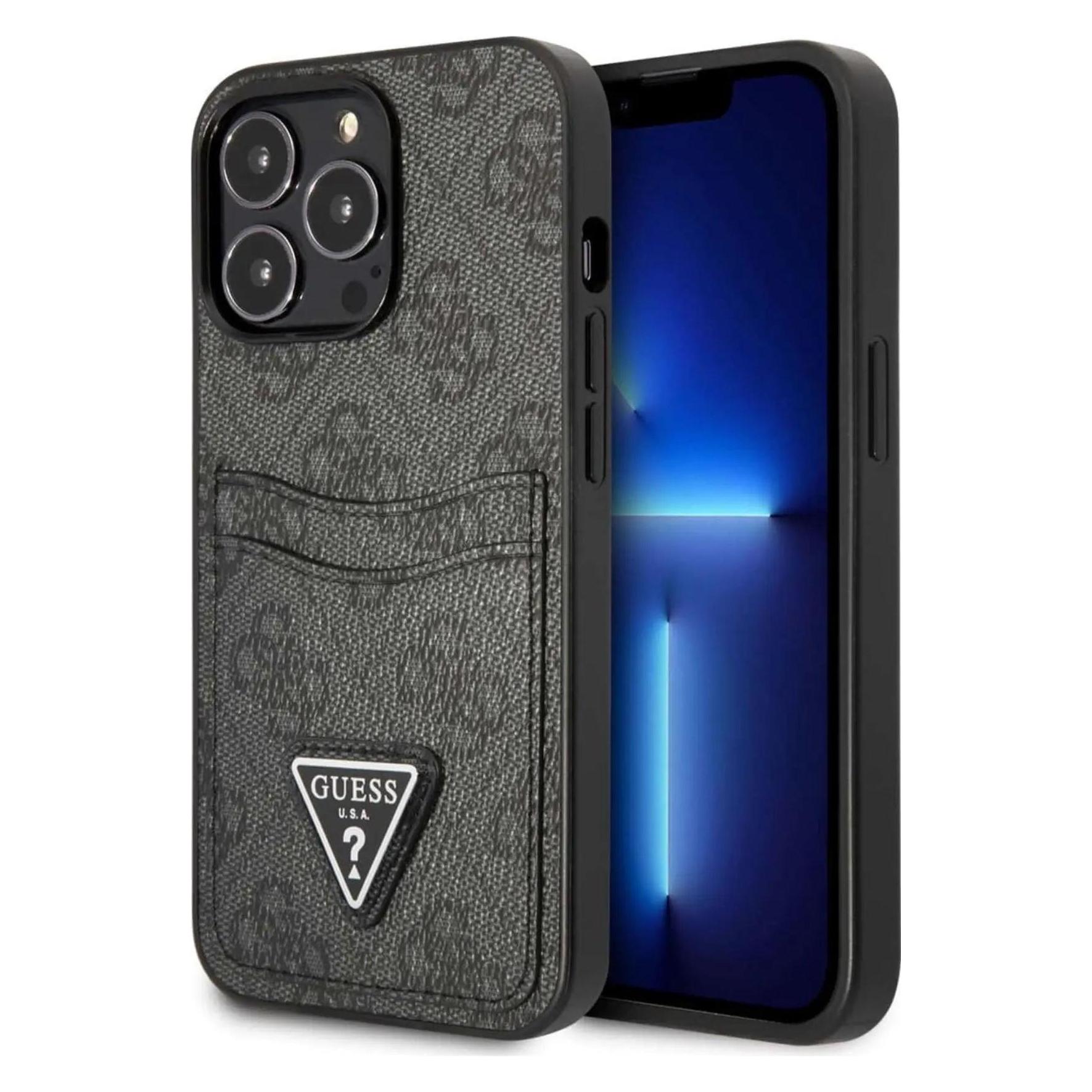 Guess GUHCP13LP4TPK IPhone 13 Pro / 13 6, 1" Czarny/black Hardcase 4G Triangle Logo Cardslot (Apple IPhone 13 Pro), Smartphone Hülle, Schwarz