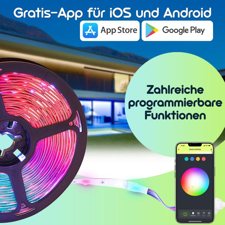 Produktbild Casativo WLAN-RGB-LED Streifen mit App- und Sound-Steuerung (RGB, 1000 cm, Indoor)