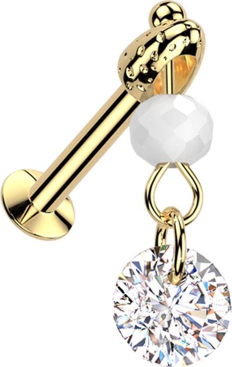 Actual product image Star Piercing Micro Threadless UFO Labret vergoldet mit Cone silber Anhänger Glaskugel runder Kristall silber (Brass, Surgical steel 316L)