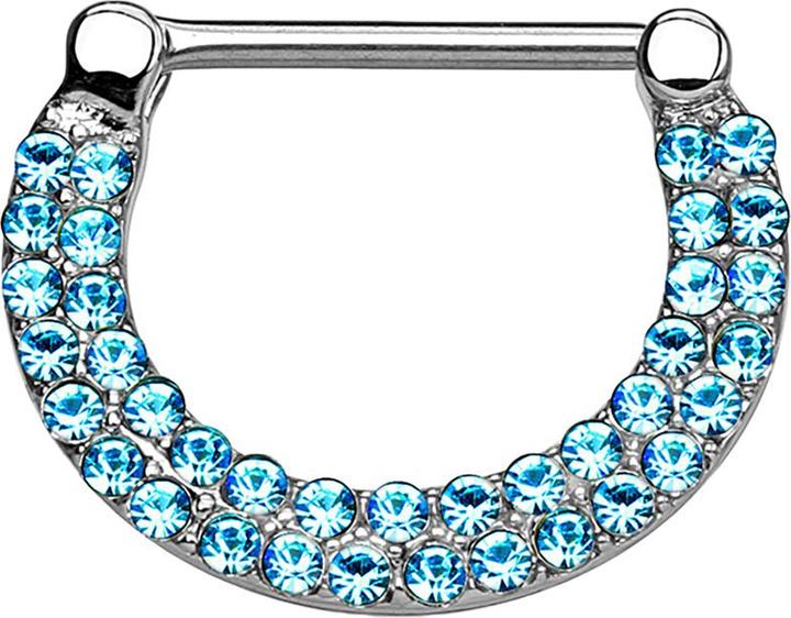 Produktbild Star Piercing Barbell Clicker silber doppellinig mit Kristallen aqua (Messing, Chirurgenstahl 316L)