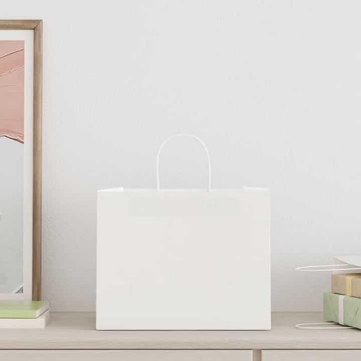 Produktbild VidaXL Kraftpapiertüten 50 Stk. mit Henkel Weiss 32x22x24 cm Papiertüte (Geschenktüte, 50 x)
