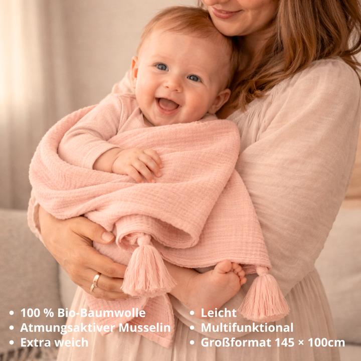 Actual product image Beberotti Orgaic Muslin Tasseled Throw Blanket (145 x 100 cm)