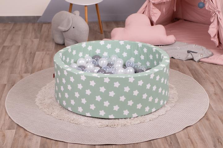 Actual product image Knorrtoys Bällebad soft - "Green white stars" 300 balls grey/white/transparent (ca. 6cm Durchmesser)