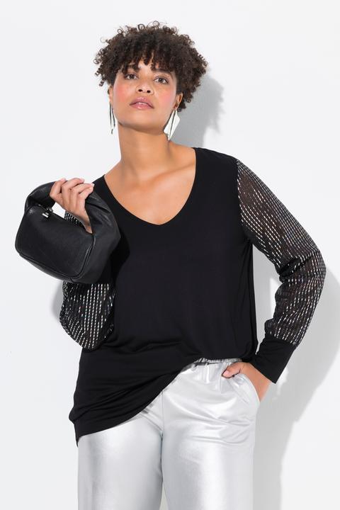 Actual product image Miamoda T-Shirt, A-Linie, Glitzerjersey-Langarm (50)